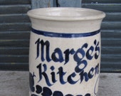 vintage hand thrown crock Marges Kitchen salt glaze stoneware gift for marge country rustic farmhouse