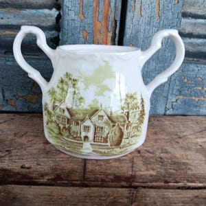 Meakin Romantic England Ironstone Sugar Bowl Green Transferware Sanford Orcas Manor House