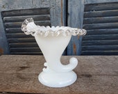 Fenton silver crest horn vase Fenton art glass candleholder
