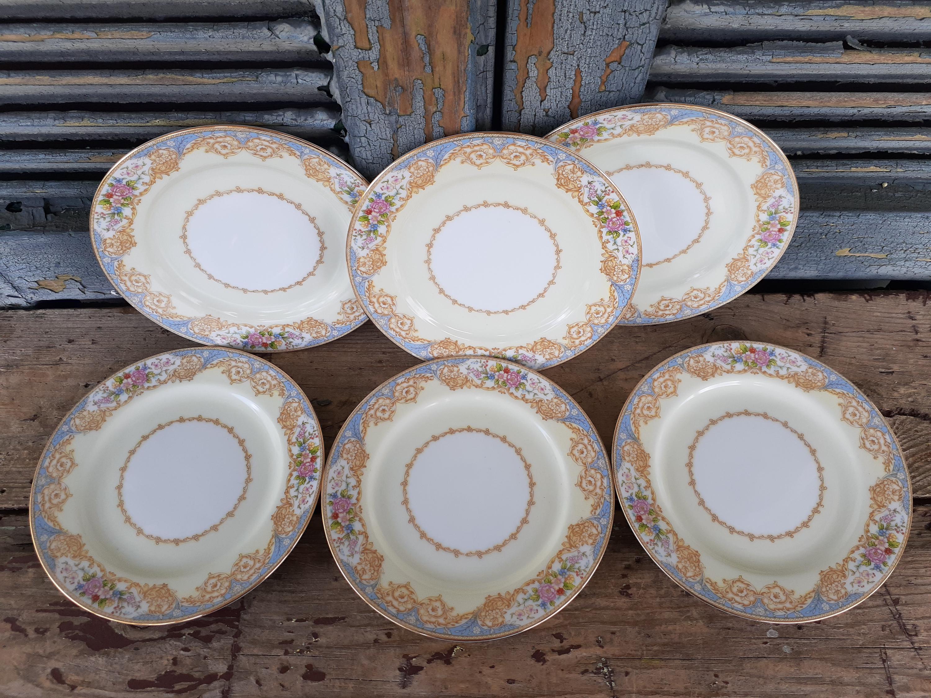 アンティーク　プレート　手描き　金彩　 薔薇　オーストリア Vintage Noritake Rose China Set of Six Salad Plates Made in