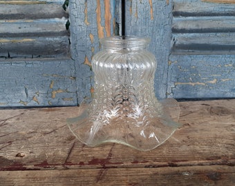 pressed glass lamp shade victorian style ruffled edge  clear glass shade