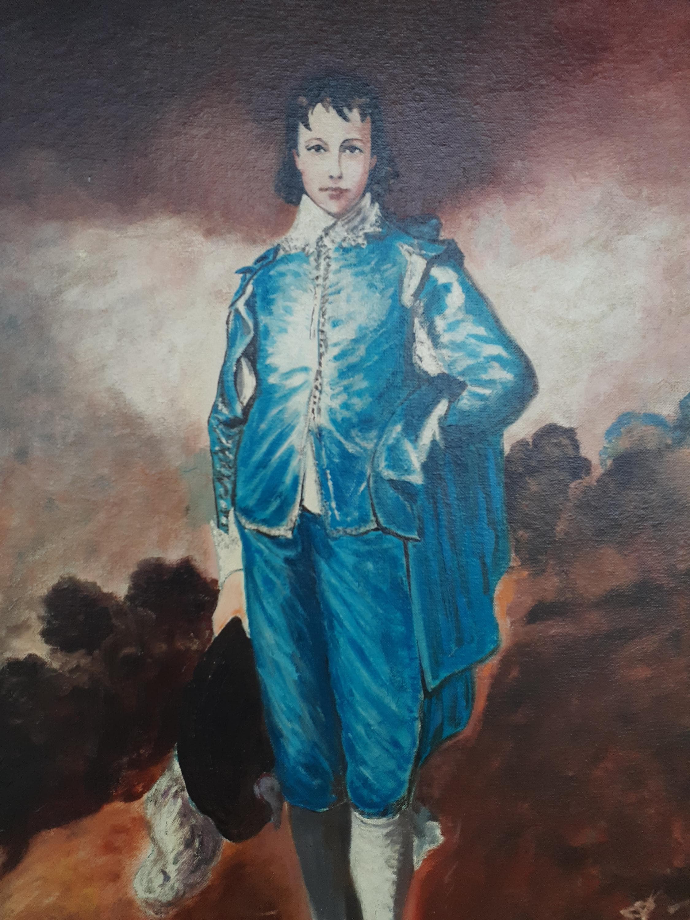 【F4号】good blue(spelling) 油絵 oil painting Antique Blue Boy Reproduction Painting by James Flick Gold Gesso