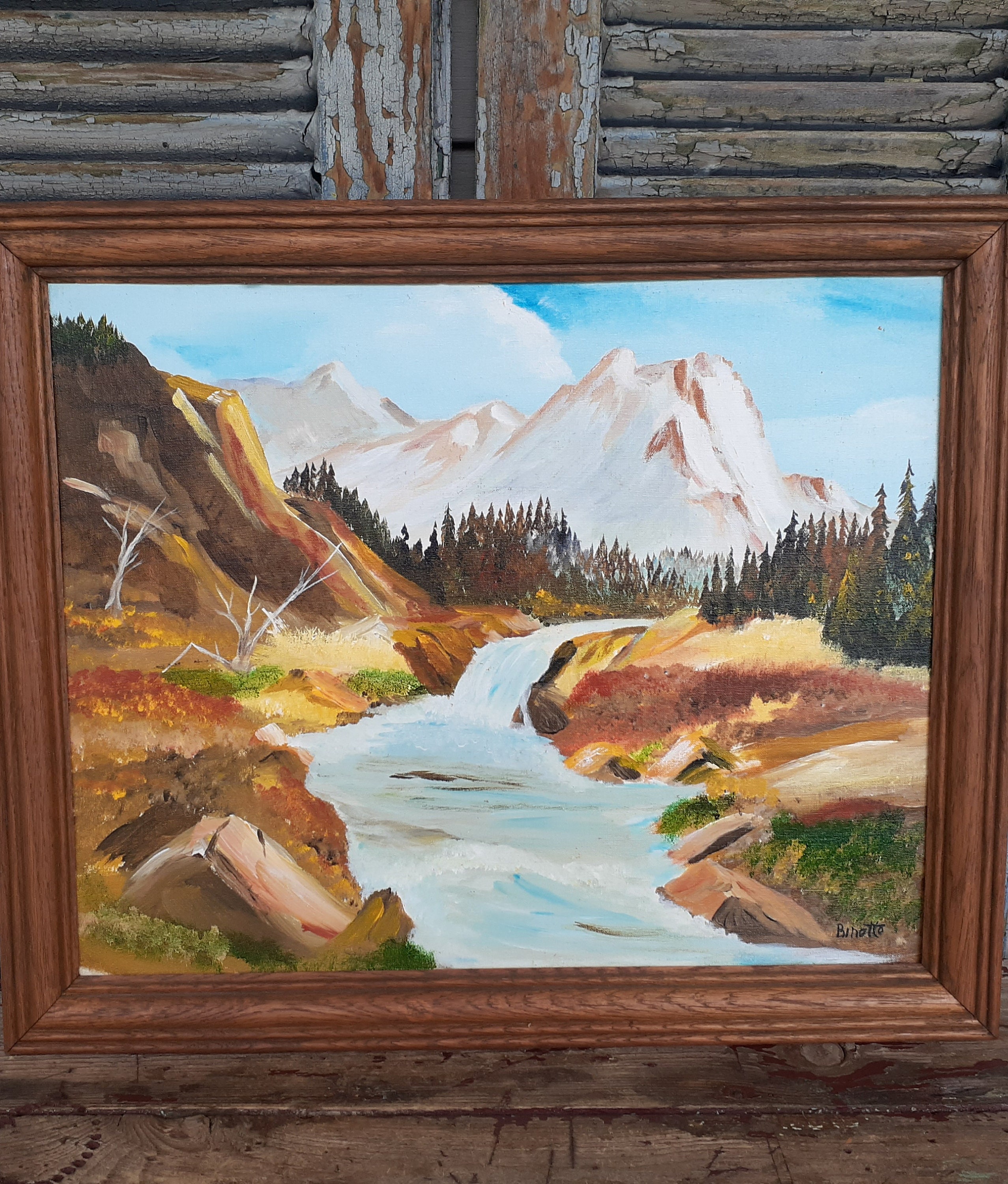 Vintage Mountain Landscape Painting: Original Signed Artwork