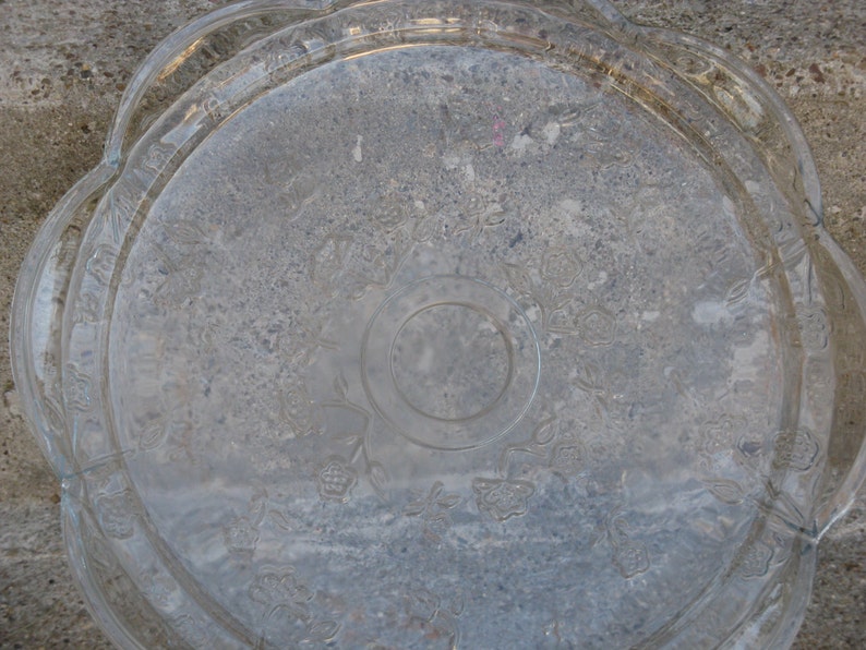vintage anchor hocking savannah clear glass platter 12 inches floral pattern