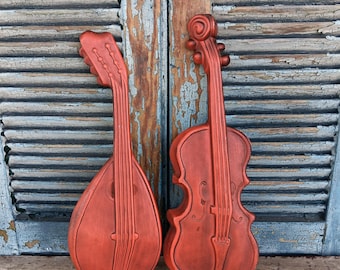 Mid Century Orange Metall Geige Mandoline Wandbehang Royal
