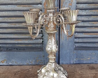vintage silver metal candelabra 4 arm candelabra old world wedding shabby gothic