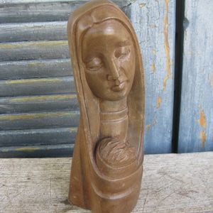 vintage Madonna and Child statue hand carved Christian decor religious icon