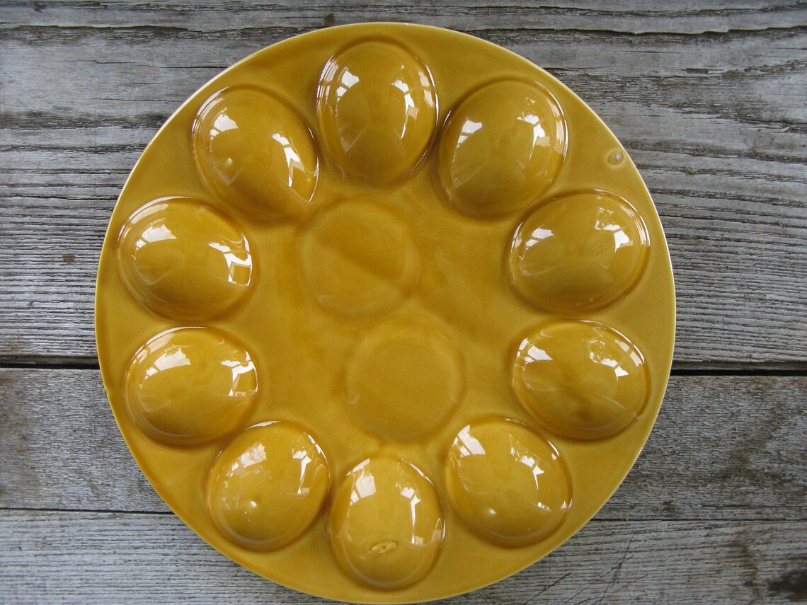 Brown Ceramic Egg Plate Vintage Deviled Egg Plate 1960s Etsy