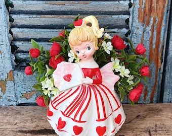 Relpo（レルポ）陶器　花瓶　貴婦人　日本製　ヘッドベース ヴィンテージ Vintage RELPO Girl Love Letter Heart Valentine Planter 1950 Mid