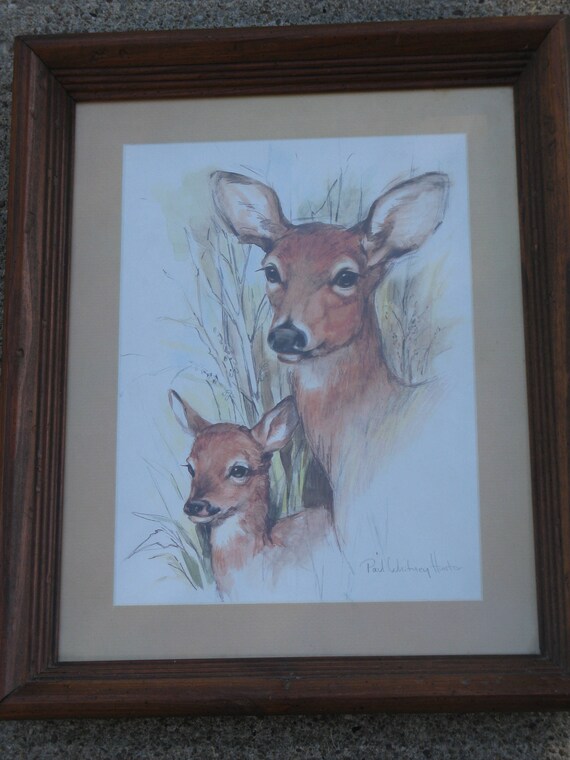 Paul Whitney Hunter Deer Print Print Home Interiors Distressed Wood Frame Man Cave Den Decor Cabin Lodge