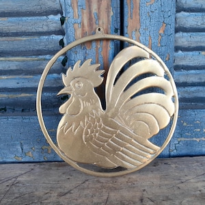 Vintage Solid Brass Rooster Trivet Farmhouse French Country Rustic American Country