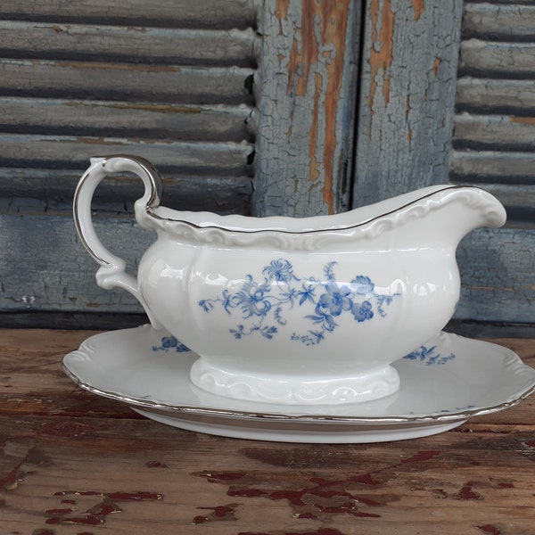 Vintage Edelstein Ocean Blue Gravy Boat french country english cottage american country