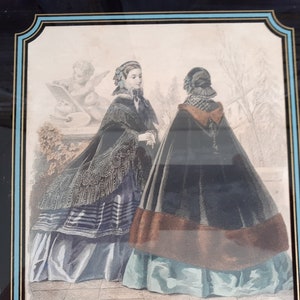 Antique  Framed Fashion Plate Lithograph Print The Petite Ladys Courier