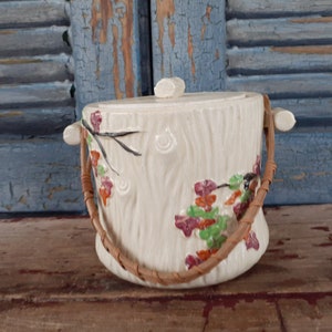 vintage biscuit jar cookie jar faux bois pattern made in Japan