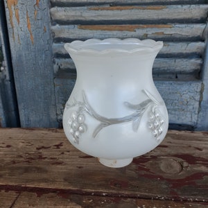 vintage satin glass oil lamp shade raised grape pattern student lamp shade bulbous hurricane shade vintage chimney shade
