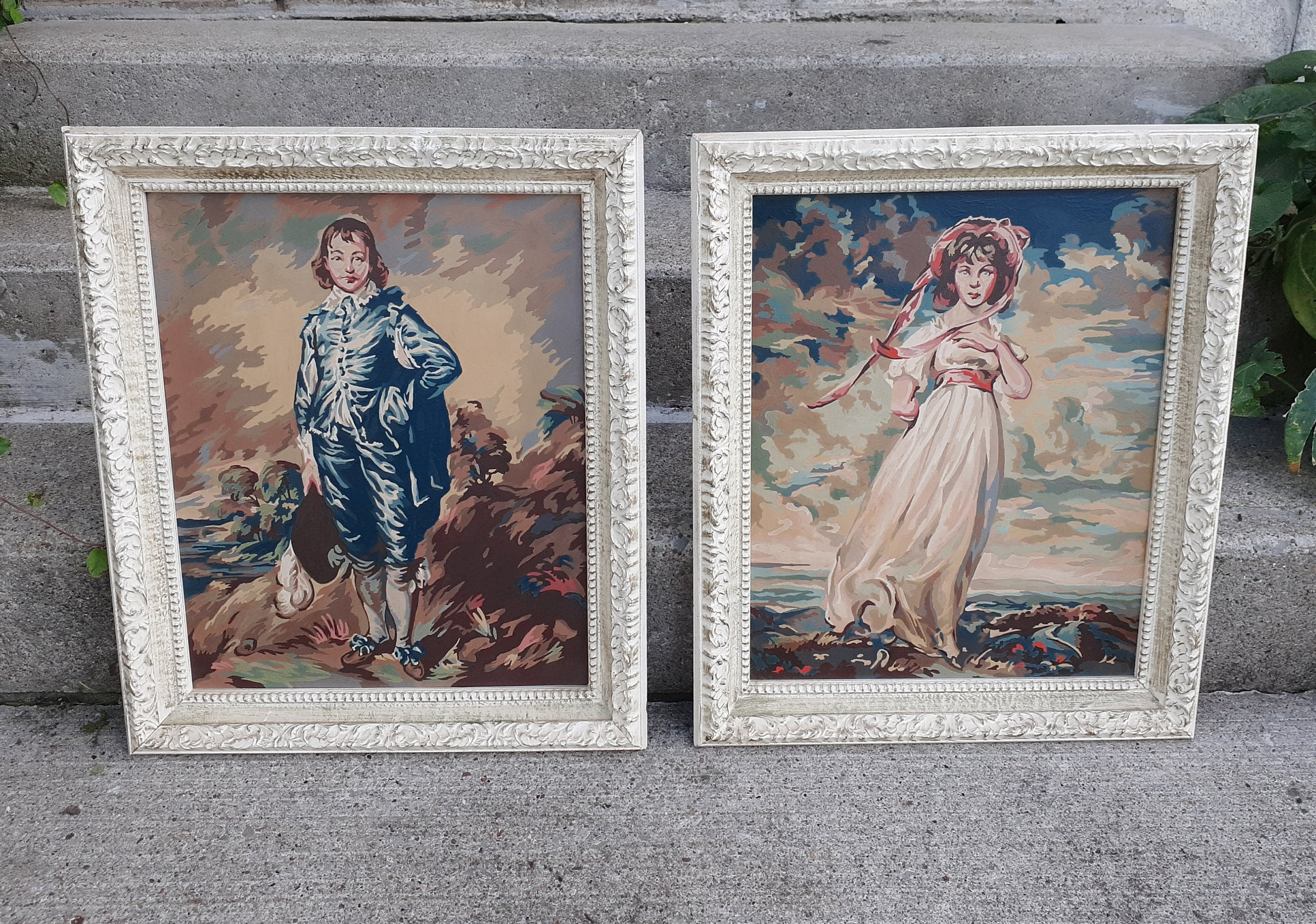 Vintage PBN Pinky and Blue Boy Paint by Numbers Ornate Wood Frames  display picture 1