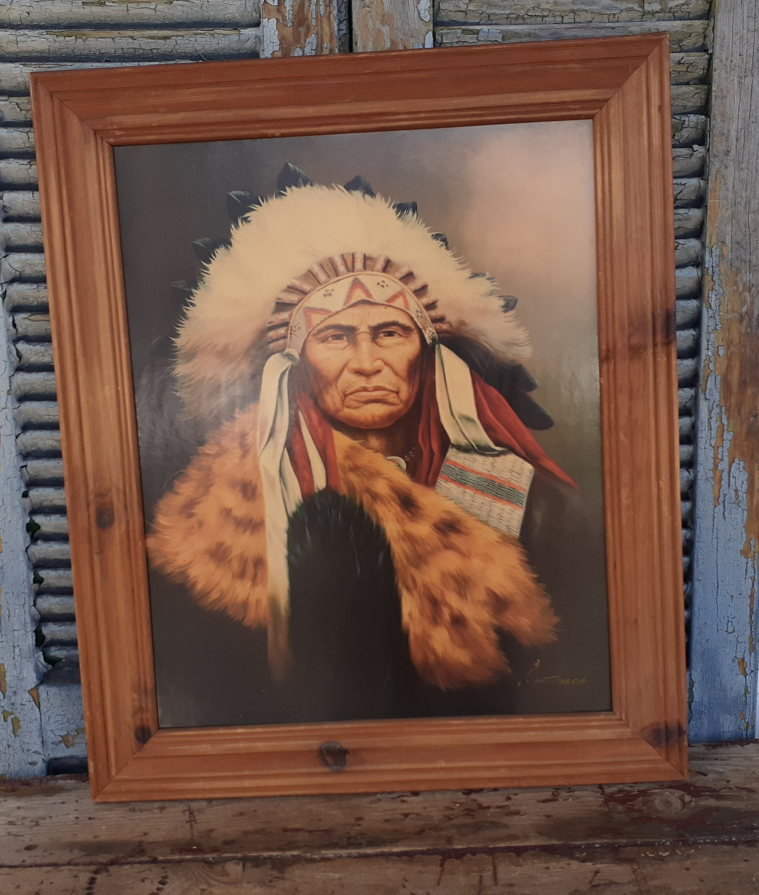 Vintage Native American Chief Print Z Garcia Man Cave Cabin