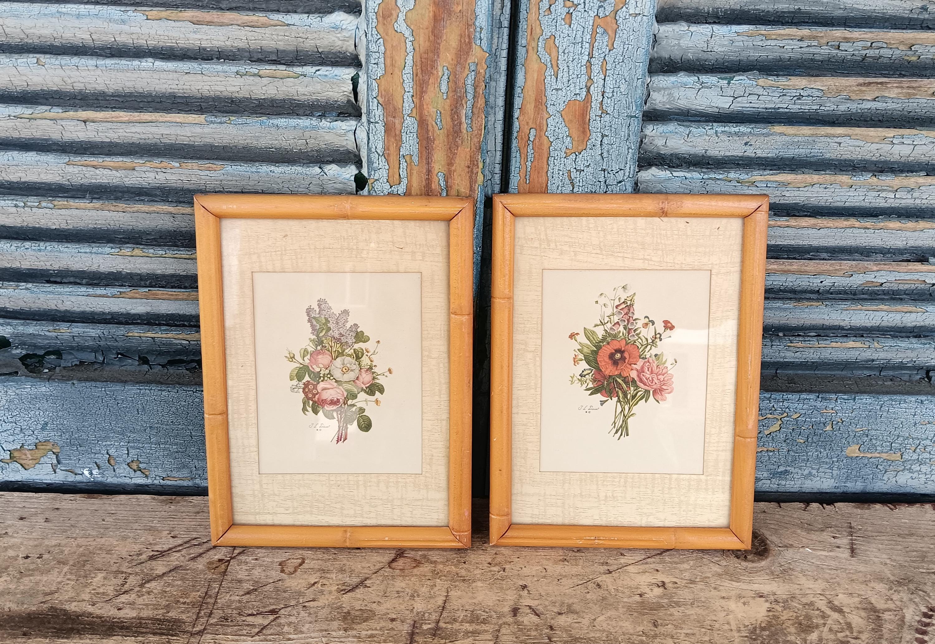 Vintage  Botanical Floral Prints Solid Wood Frame English Cottage Cottagecore