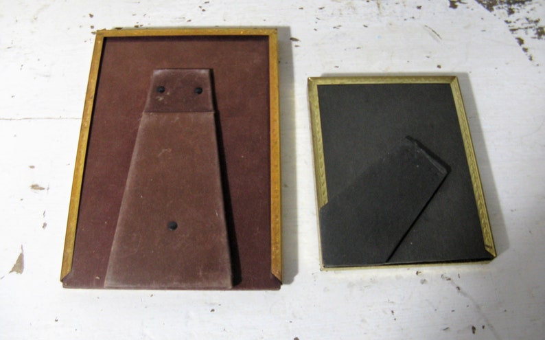 vintage gold metal frame set 4 by 5 and 5 by 7 easel backs embossed designs