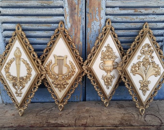 vintage Homco 1970s wall plaques diamond shaped ornate details