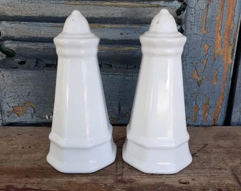Salero y pimentero vintage Pfaltzgraff Heritage, blanco, fabricado en EE. UU.