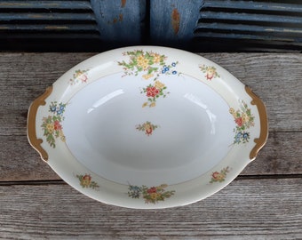 Vintage Japanese china vegetable bowl multicolored florals