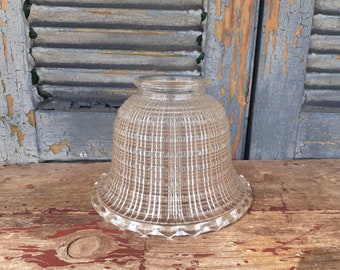 Vintage Pressed Glass Lamp Shade Cross Hatch Design Clear Glass Shade