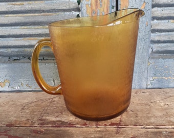 Vintage Amber Textured Glass Pitcher 1960s Kitchen