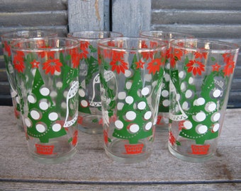 Hazel Atlas Christmas glasses mid century Christmas continental can painted tumblers