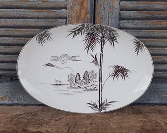 Antique Mei Yo China 14 Inch Platter Nippon Platinum Bamboo Mt Fuji