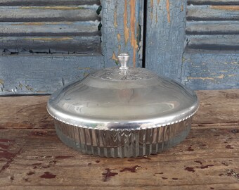 Vintage Crystal Divided Dish with Aluminum Lid