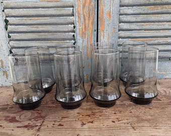 Vintage Libbey Impromptu Black/Gray 16 oz Tumblers Glasses Set of 8 Vintage Barware