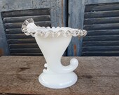 Fenton silver crest horn vase Fenton art glass candleholder