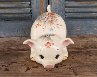 vintage ceramic pig piggy bank mid century toy nursery decor gift idea