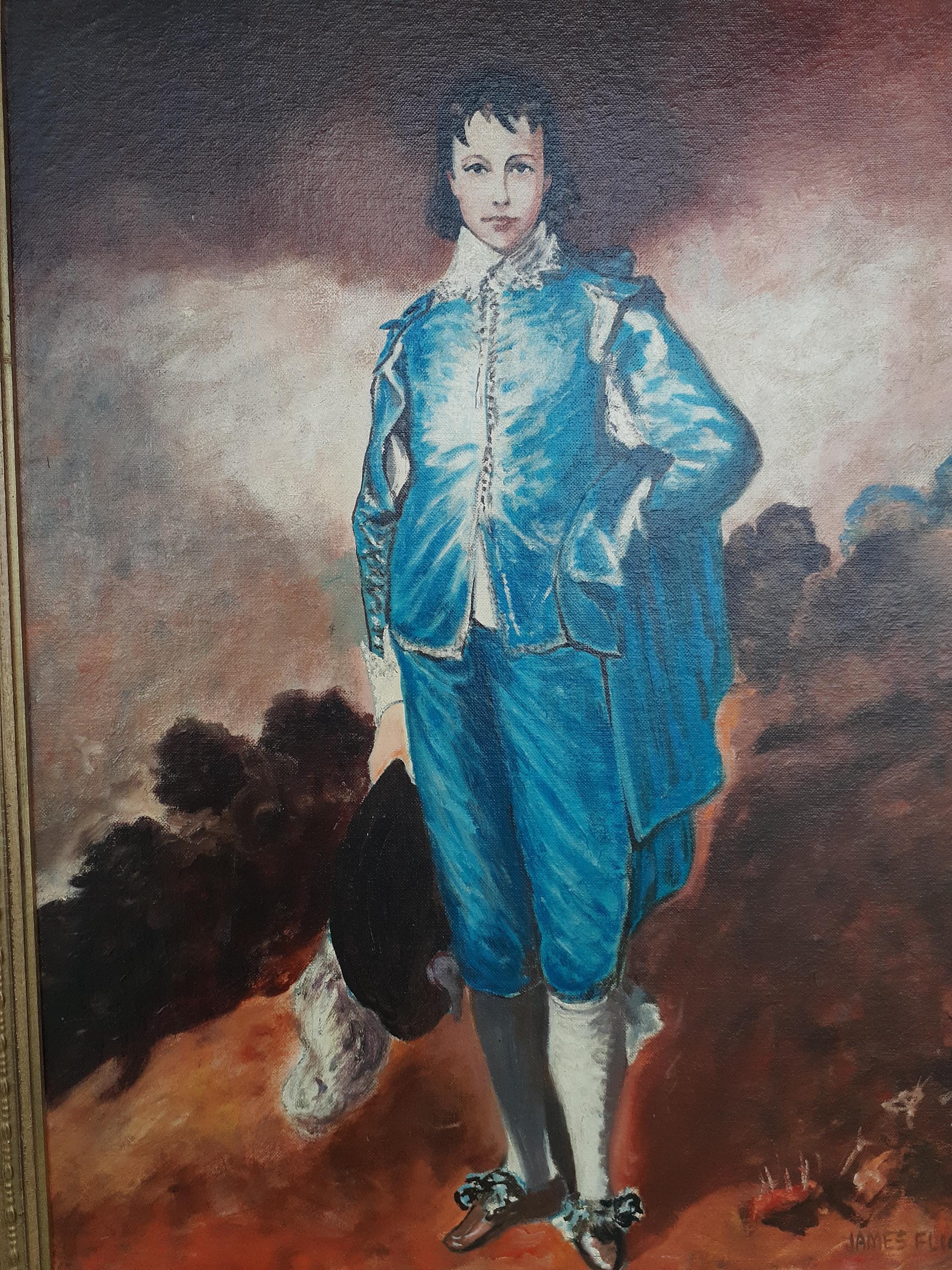 Antique Blue Boy Reproduction Painting by James Flick Gold Gesso