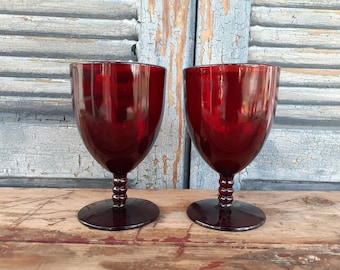 Vintage Ruby Monarch Goblets Set of Two Anchor Glass