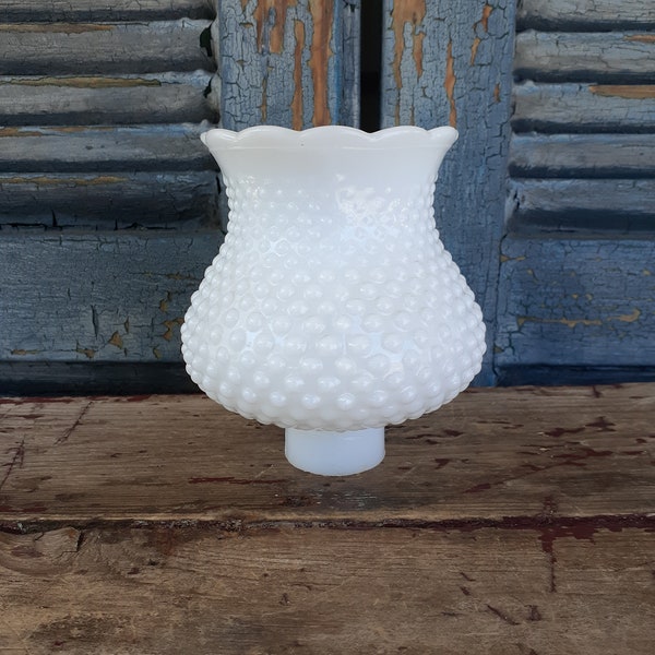 vintage white glass hurricane shade hobnail cottage decor shabby 5 1/4 inches tall