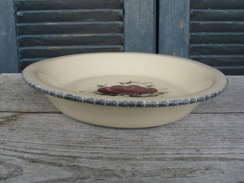 Casey Pottery Stoneware Pie Plate 1987 Red Apples Handmade Etsy