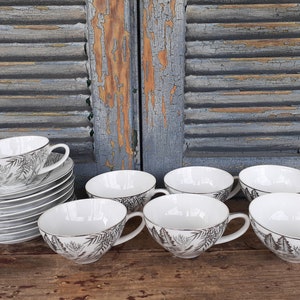 Antique Mei Yo China Tea Cups with Saucers Set of Seven Nippon Japan