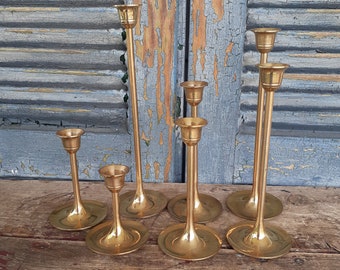 Vintage Brass Candlestick Collection Brass Taper Candlesticks Set of 7 Vintage Wedding Bohemian Boho Hippie