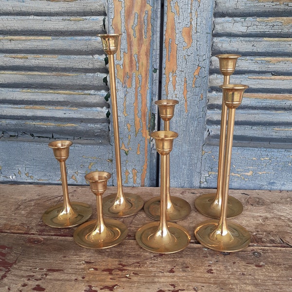 Vintage Brass Candlestick Collection Brass Taper Candlesticks Set of 7 Vintage Wedding Bohemian Boho Hippie