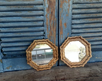 Vintage  Gold Octagon Shaped Accent Mirrors Smaller Size