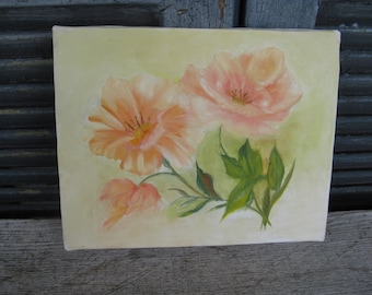 vintage floral painting original on canvas springtime colors feminine  8 by 10 inch