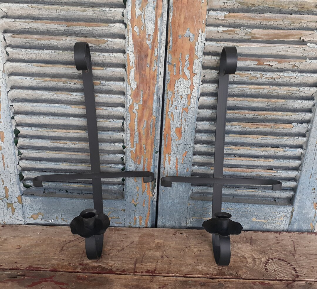 Vintage Black Wrought Iron Wall Sconces Candle Holders Spanish Revival