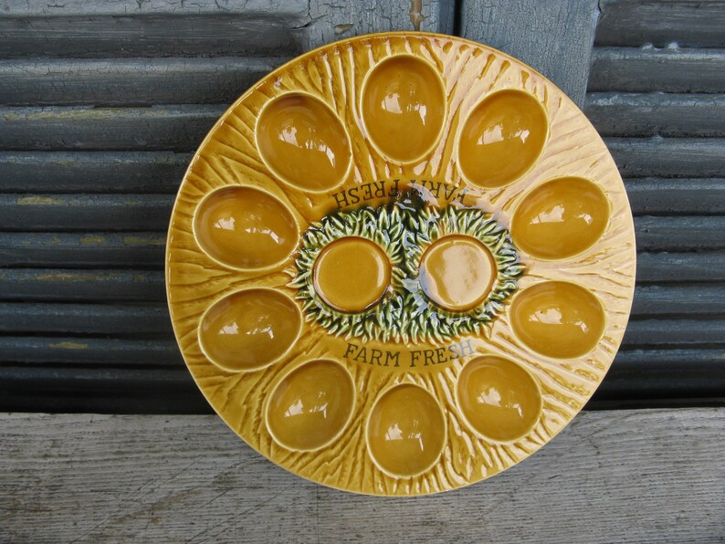 Brown Ceramic Egg Plate Vintage Deviled Egg Plate 1960s Etsy