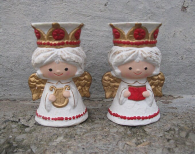 Ceramic Angel Candle Holder Pair Mid Century 5 Tall Etsy