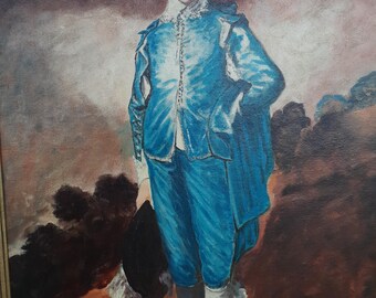 Antique Blue Boy Reproduction Painting by James Flick Gold Gesso