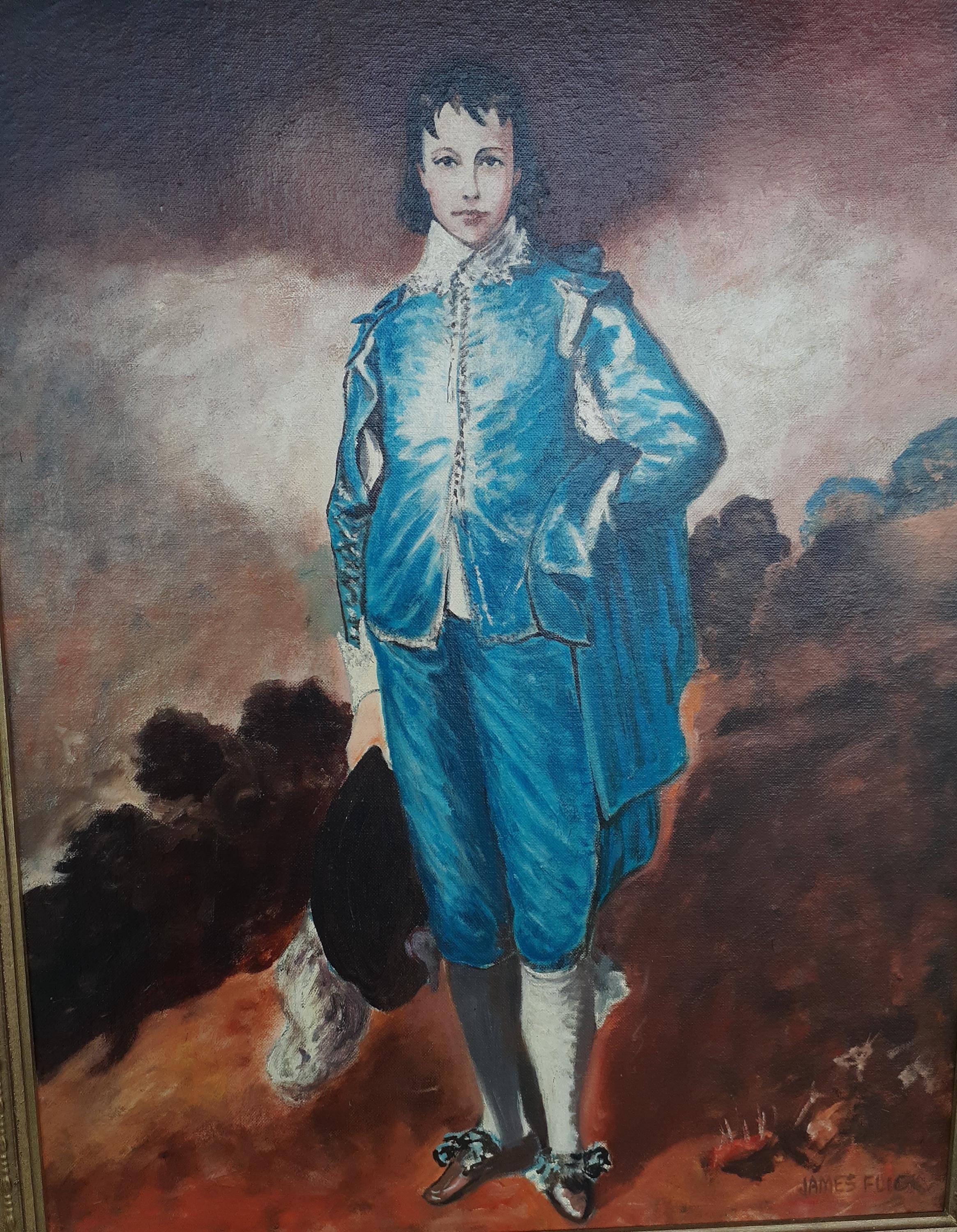 Antique Blue Boy Reproduction Painting by James Flick Gold Gesso