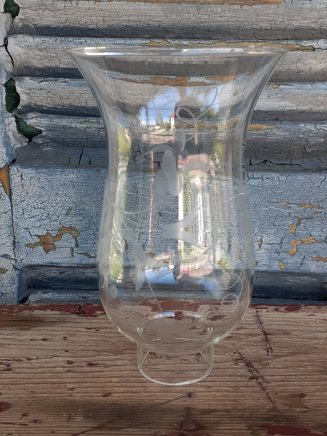 Princess House Hurricane Shade Hand Blown Etched Sconce Shade Etsy