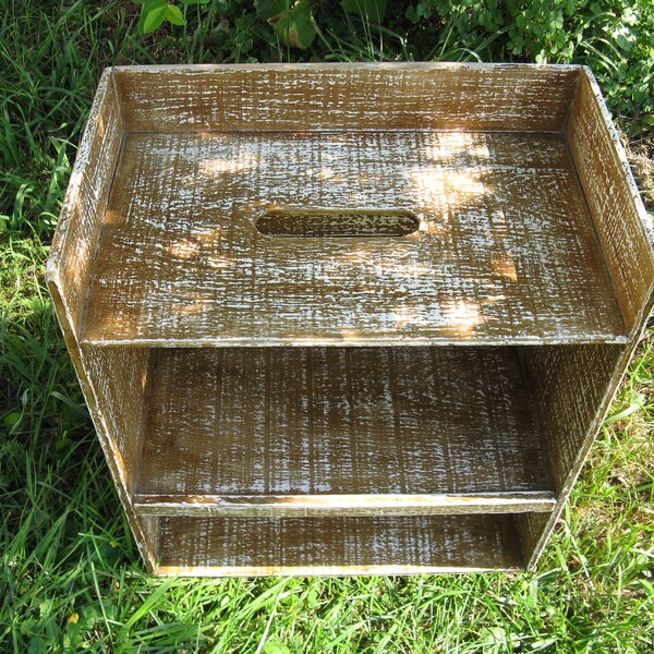 3 tier wooden shelf  rustic country store display 18 " tall 15 " wide deep shelves